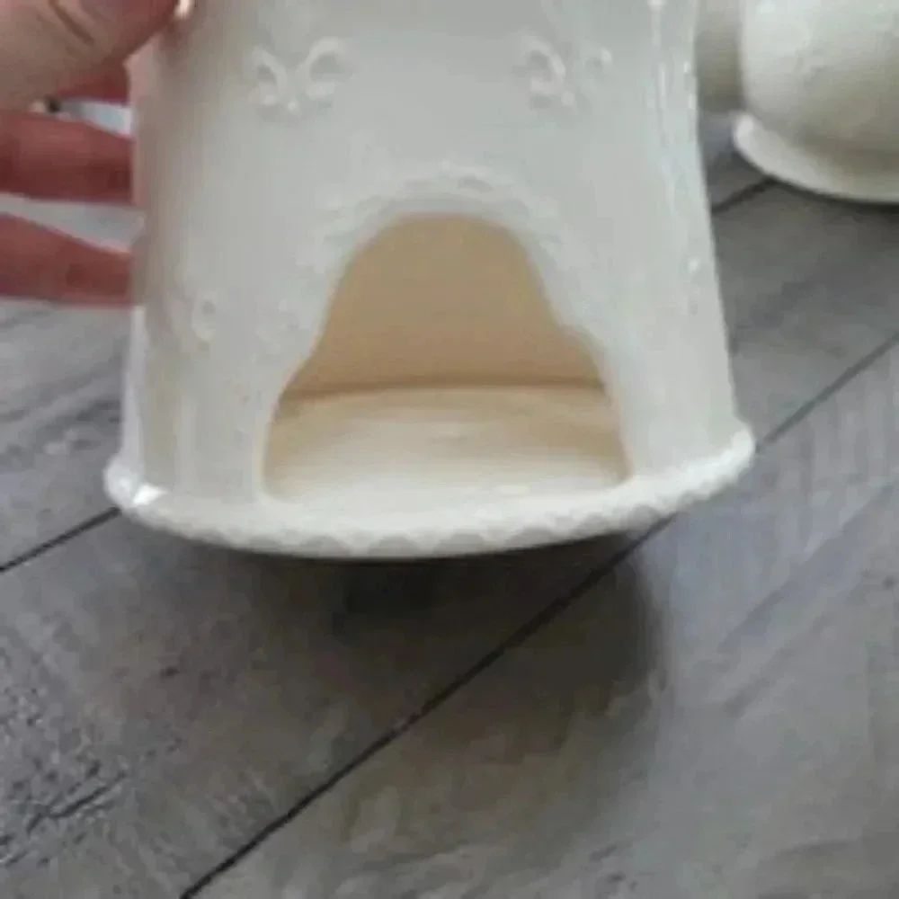 Skye McGhie Cream lace porcelain teapot and tea light warmer stand